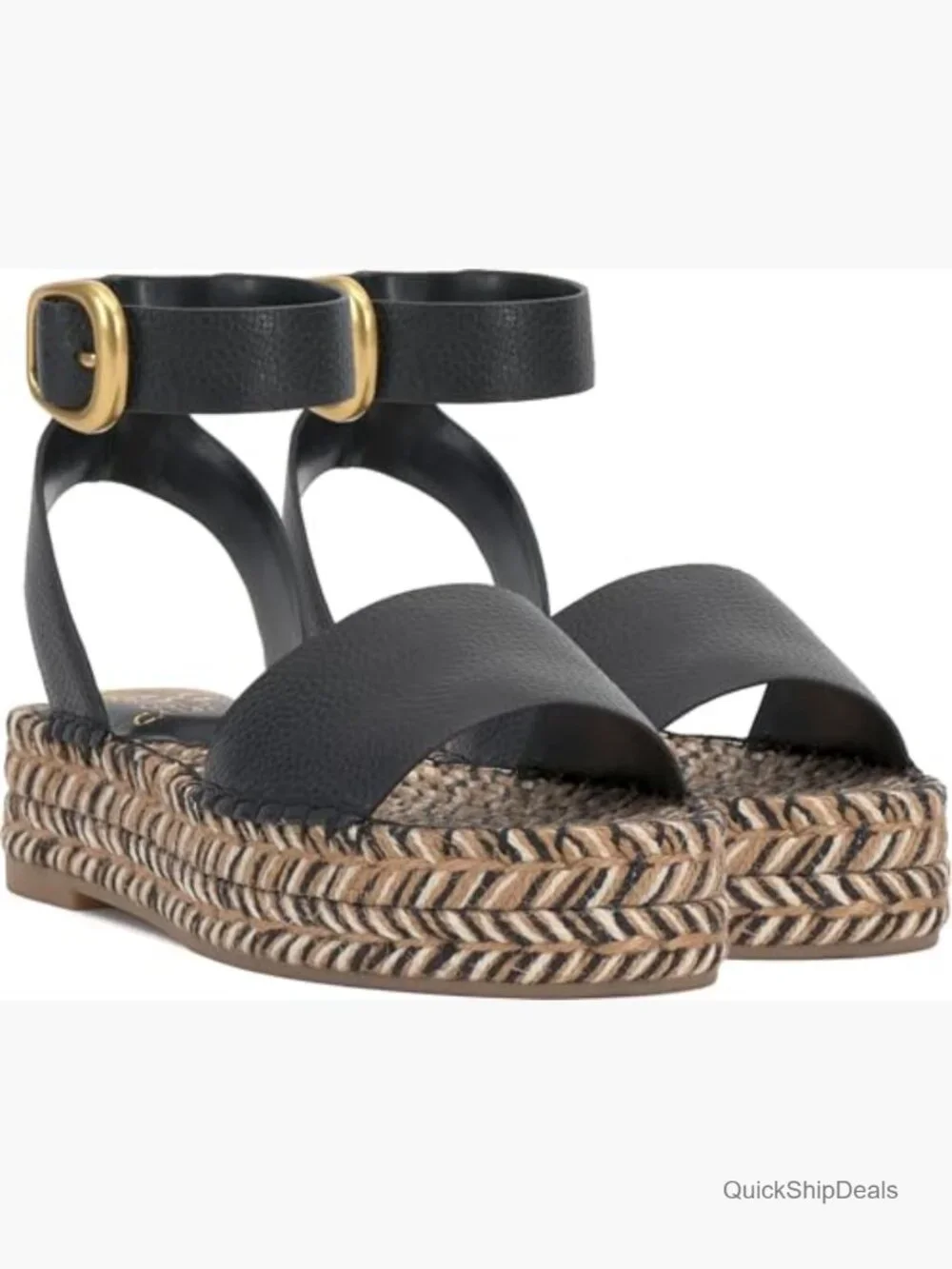 Espadrille Platform Sandals with Braided Jute Platform and Buckled Ankle Strap